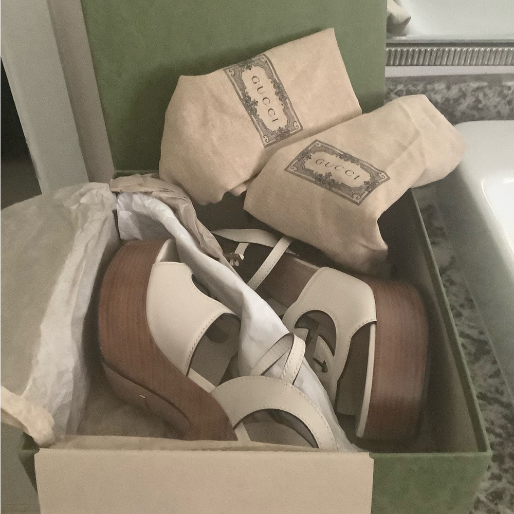 Gucci Cream Platform Sandals